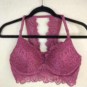 Victoria's Secret PINK Lace Bralette Women Large Underwire Racerback Dark Pink